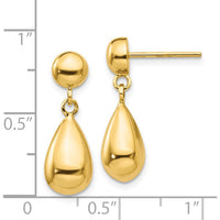 14K Yellow Gold Teardrop Hollow Post Dangle Earrings - Elegant Drop Design by 0