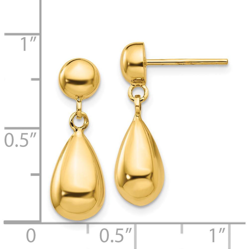 14K Yellow Gold Teardrop Hollow Post Dangle Earrings - Elegant Drop Design by 0