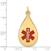 14K Yellow Gold Teardrop Medical Alert Pendant with Red Enamel - Engravable by Oro Pregiato