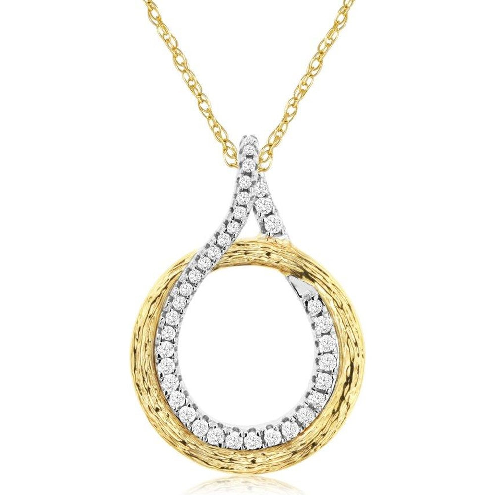 14K Yellow Gold Teardrop Pendant Necklace with Prong-Set Round Diamonds - 0.14 Carat Total Diamond Weight - Royal Jewelry