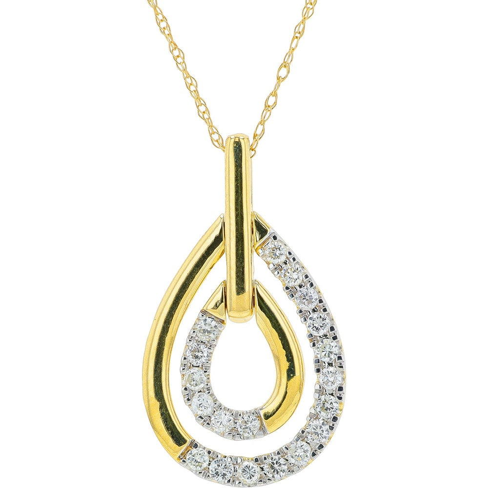 14K Yellow Gold Teardrop Pendant Necklace with Round Brilliant Cut Diamonds - 0.25 Carat Total Diamond Weight