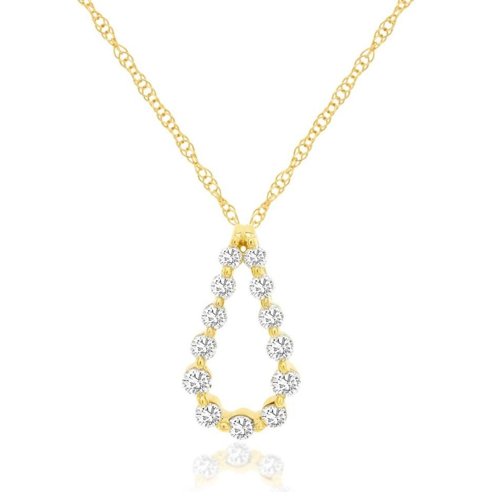 14K Yellow Gold Teardrop Pendant Necklace with Twelve Prong-Set Round Brilliant Diamonds - 0.37 Carat Total Diamond Weight - Royal Jewelry