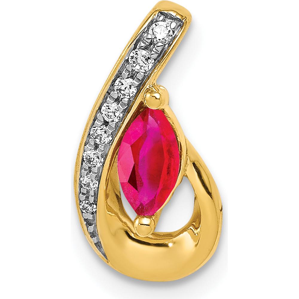 14K Yellow Gold Teardrop Pendant with 0.28 Carat Marquise Ruby and Round Diamonds - 0.03 Carat Total Diamond Weight by Lumare Gioia