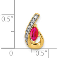 14K Yellow Gold Teardrop Pendant with 0.28 Carat Marquise Ruby and Round Diamonds - 0.03 Carat Total Diamond Weight by Lumare Gioia