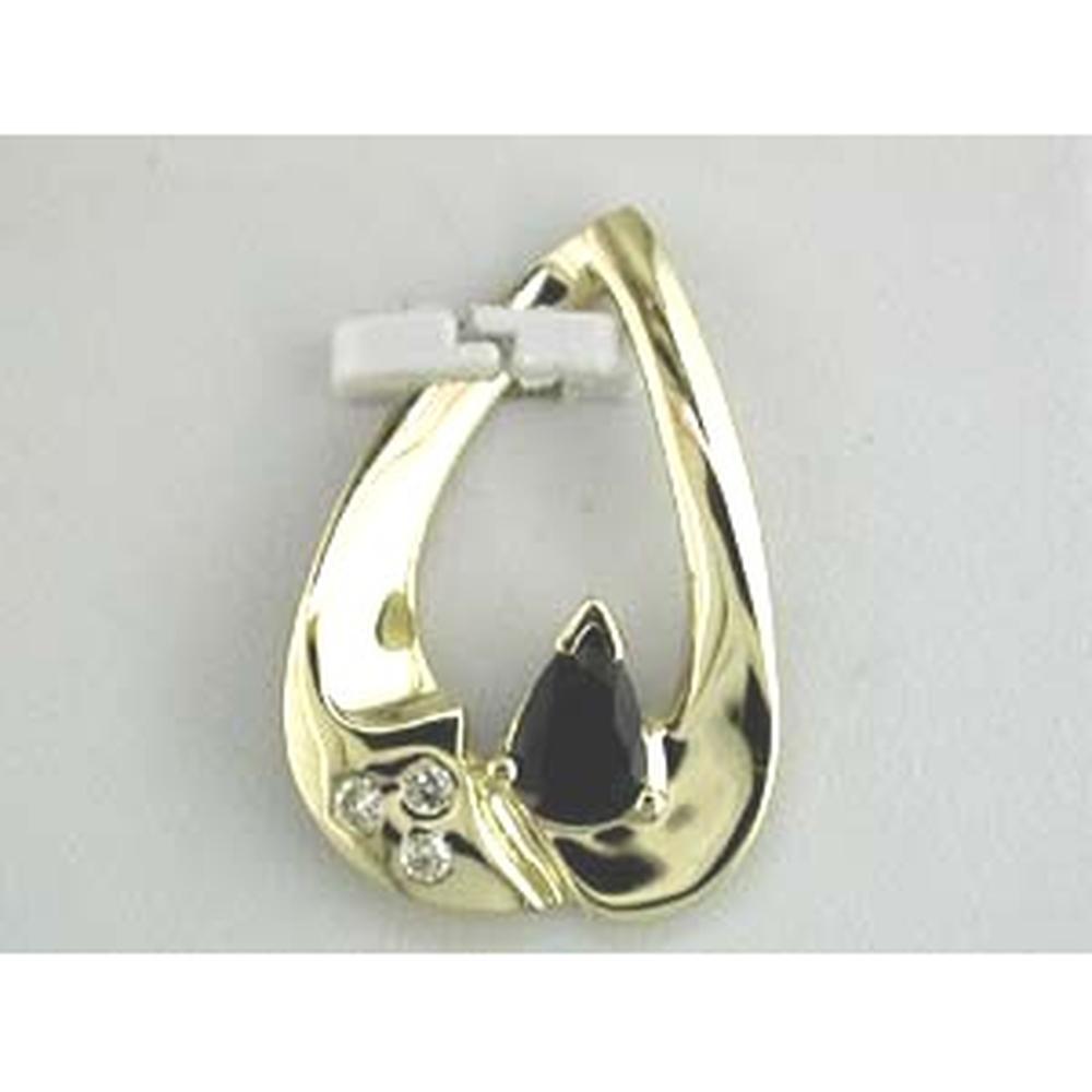 14K Yellow Gold Teardrop Pendant with 0.65 Carat Pear Shaped Sapphire and 0.06 Carat Round Diamond Accents - Royal Jewelry