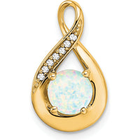 14K Yellow Gold Teardrop Pendant with Lab Created Opal and Round Diamonds - 0.8 Carat Opal, 0.035 Carat Total Diamond Weight by Lumare Gioia