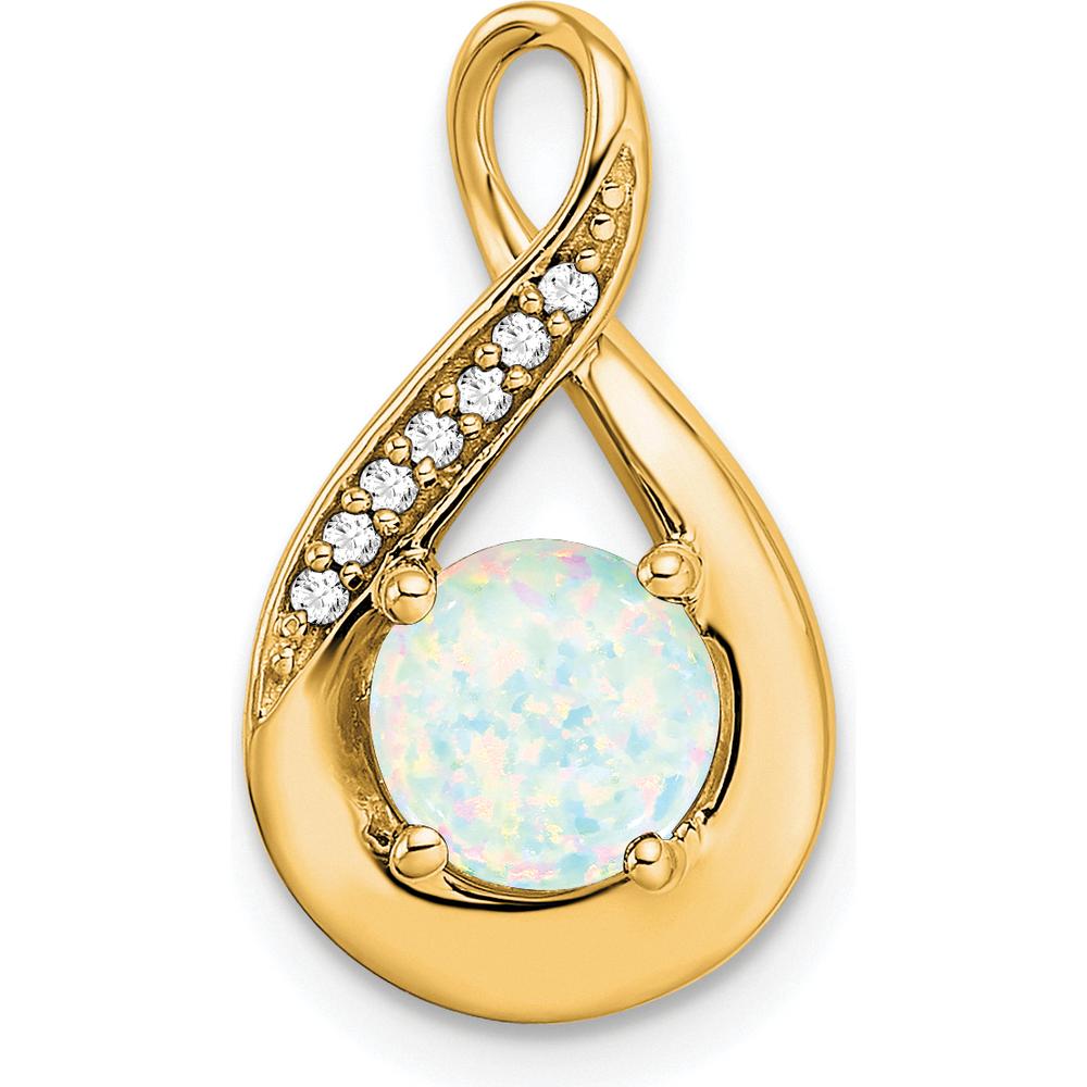14K Yellow Gold Teardrop Pendant with Lab Created Opal and Round Diamonds - 0.8 Carat Opal, 0.035 Carat Total Diamond Weight by Lumare Gioia