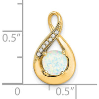 14K Yellow Gold Teardrop Pendant with Lab Created Opal and Round Diamonds - 0.8 Carat Opal, 0.035 Carat Total Diamond Weight by Lumare Gioia