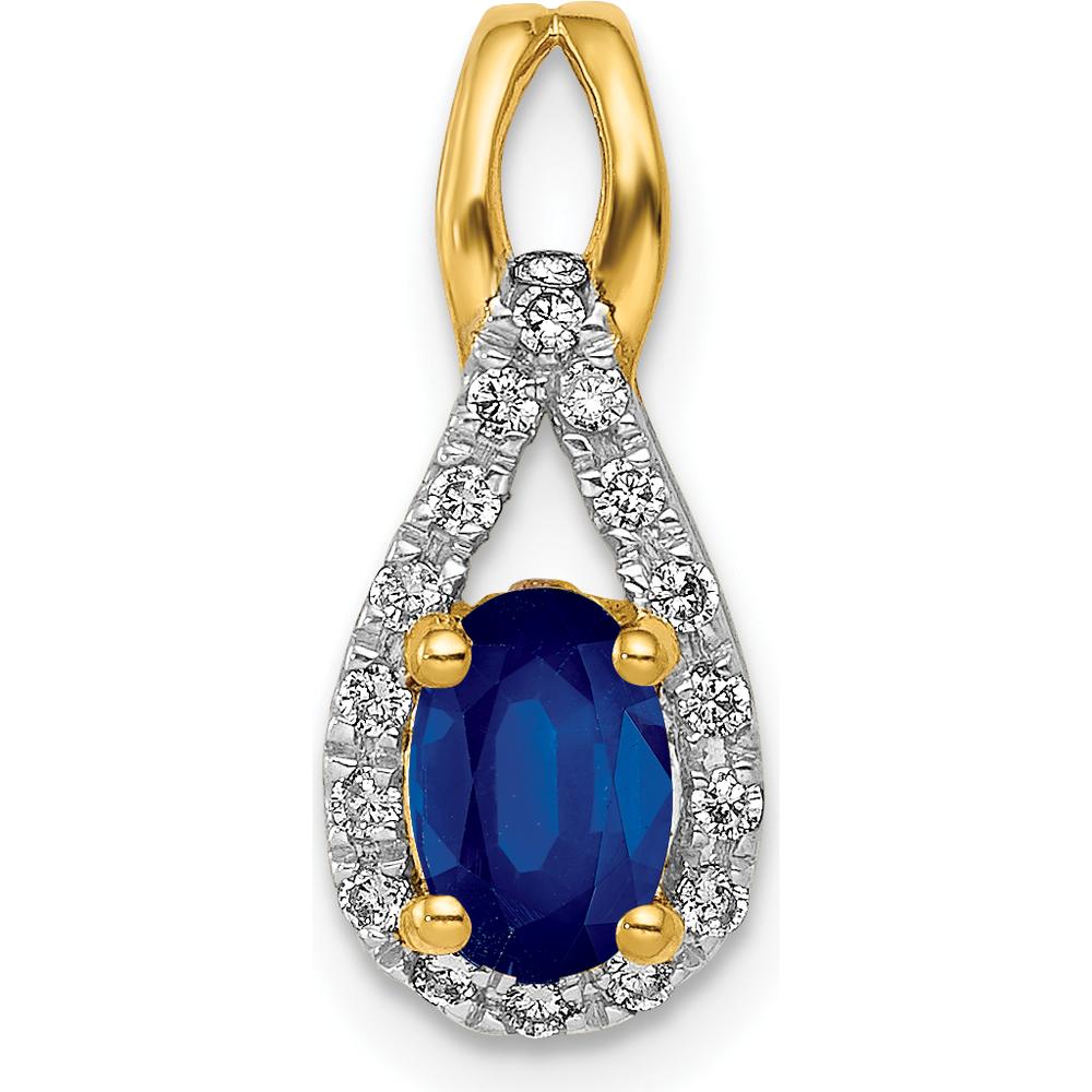 14K Yellow Gold Teardrop Pendant with Oval Sapphire and Round Diamond Halo - 0.5 Carat Sapphire, 0.006 Carat Total Diamond Weight by Lumare Gioia