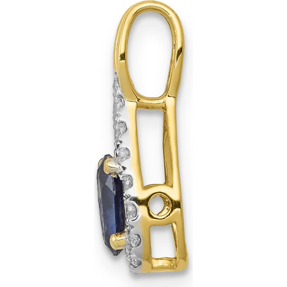 14K Yellow Gold Teardrop Pendant with Oval Sapphire and Round Diamond Halo - 0.5 Carat Sapphire, 0.006 Carat Total Diamond Weight by Lumare Gioia