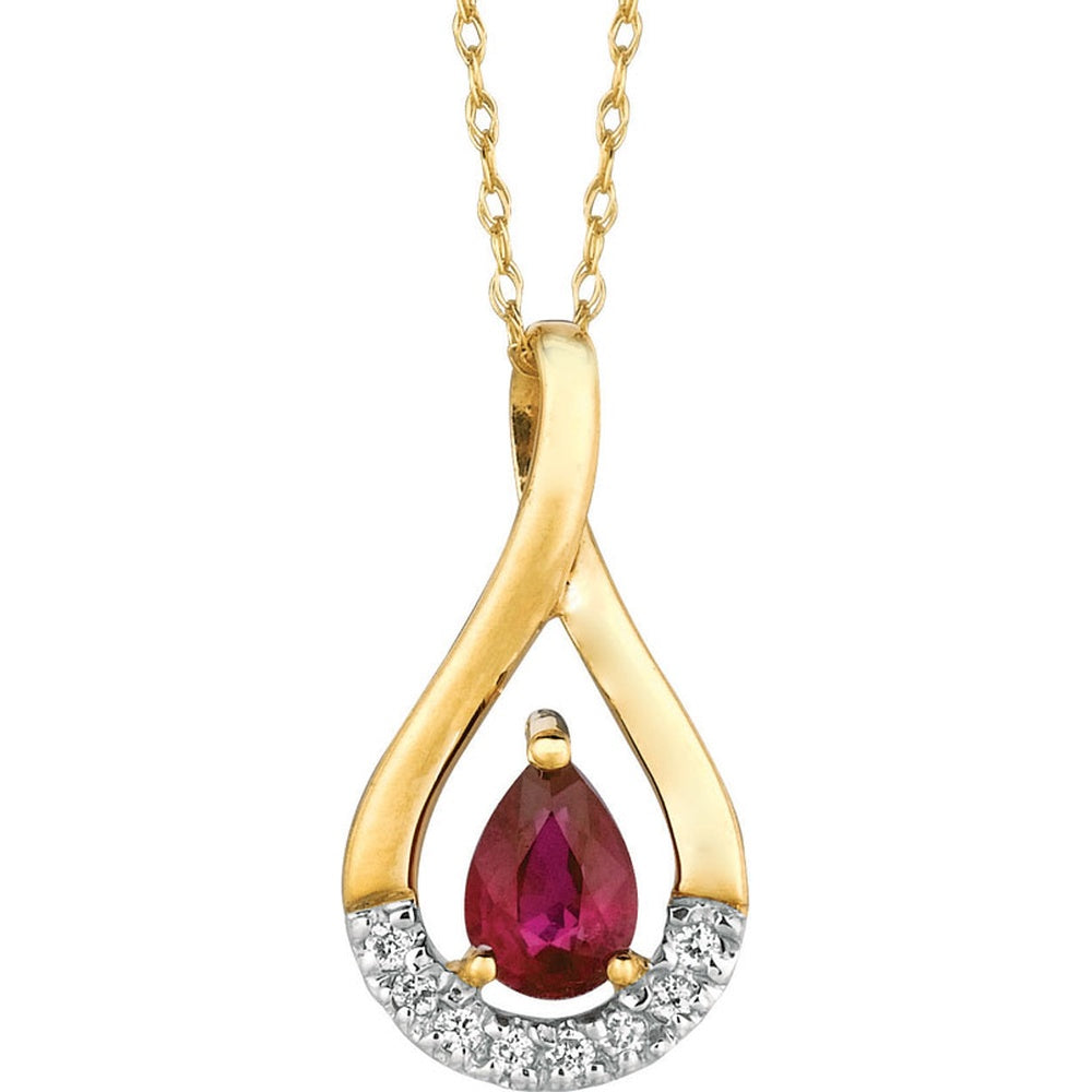 14K Yellow Gold Teardrop Pendant with Pear-Shaped Ruby and Diamond Accents - 0.50 Carat Ruby and 0.06 Carat Total Diamond Weight - Royal Jewelry