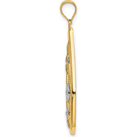 14K Yellow Gold Teardrop Pendant with White Rhodium Floral Accent by Oro Pregiato