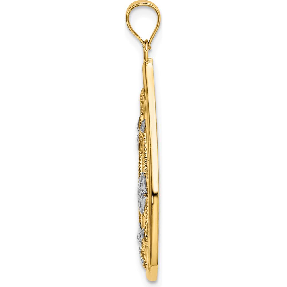 14K Yellow Gold Teardrop Pendant with White Rhodium Floral Accent by Oro Pregiato