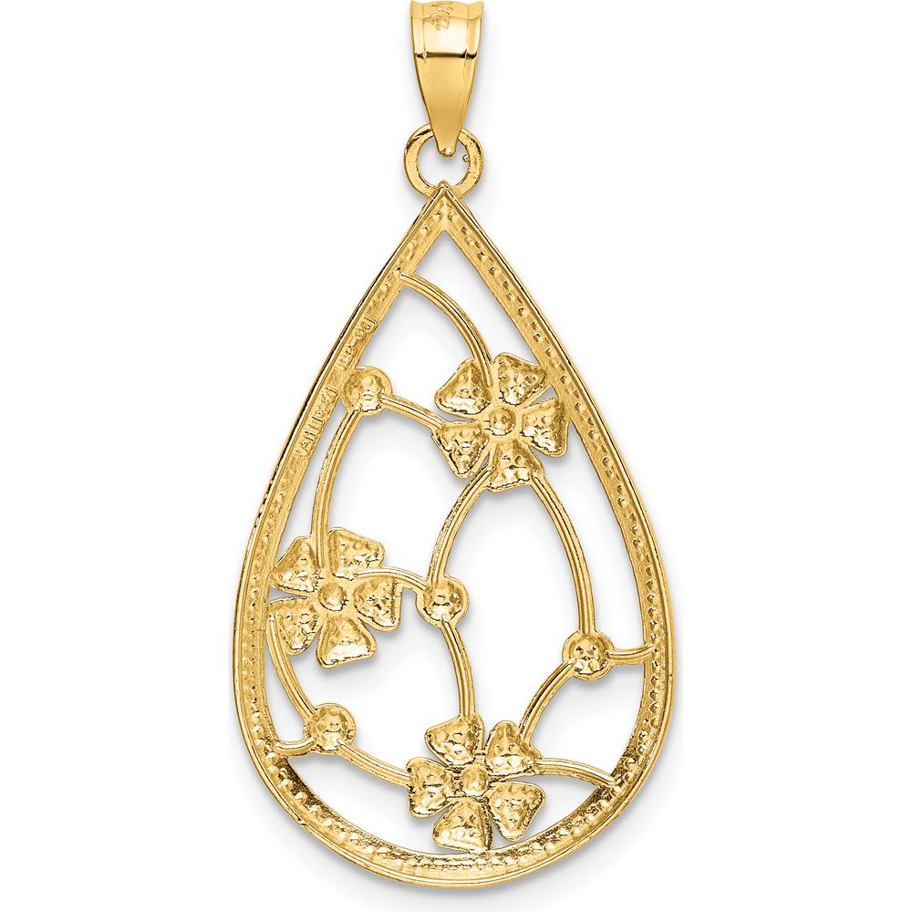 14K Yellow Gold Teardrop Pendant with White Rhodium Floral Accent by Oro Pregiato