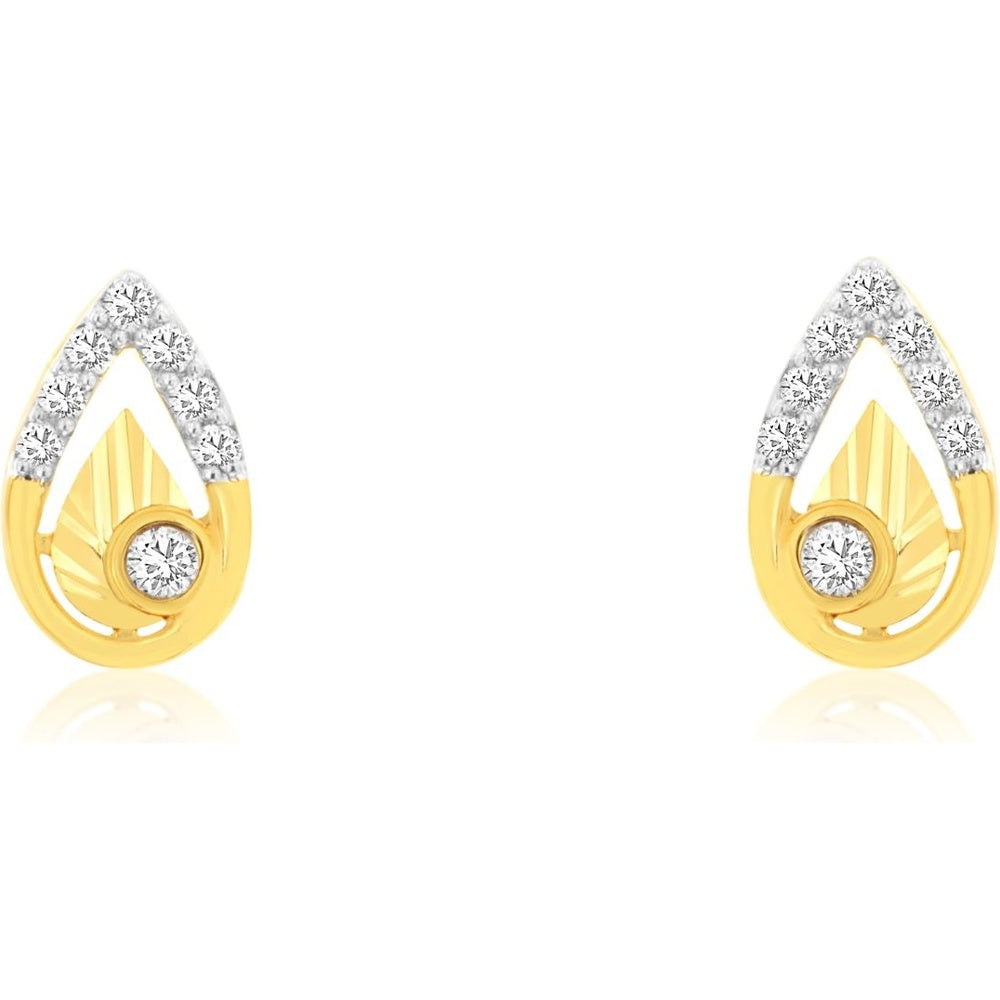 14K Yellow Gold Teardrop Stud Earrings with Prong and Bezel-Set Round Diamonds - 0.10 Carat Total Diamond Weight - Royal Jewelry