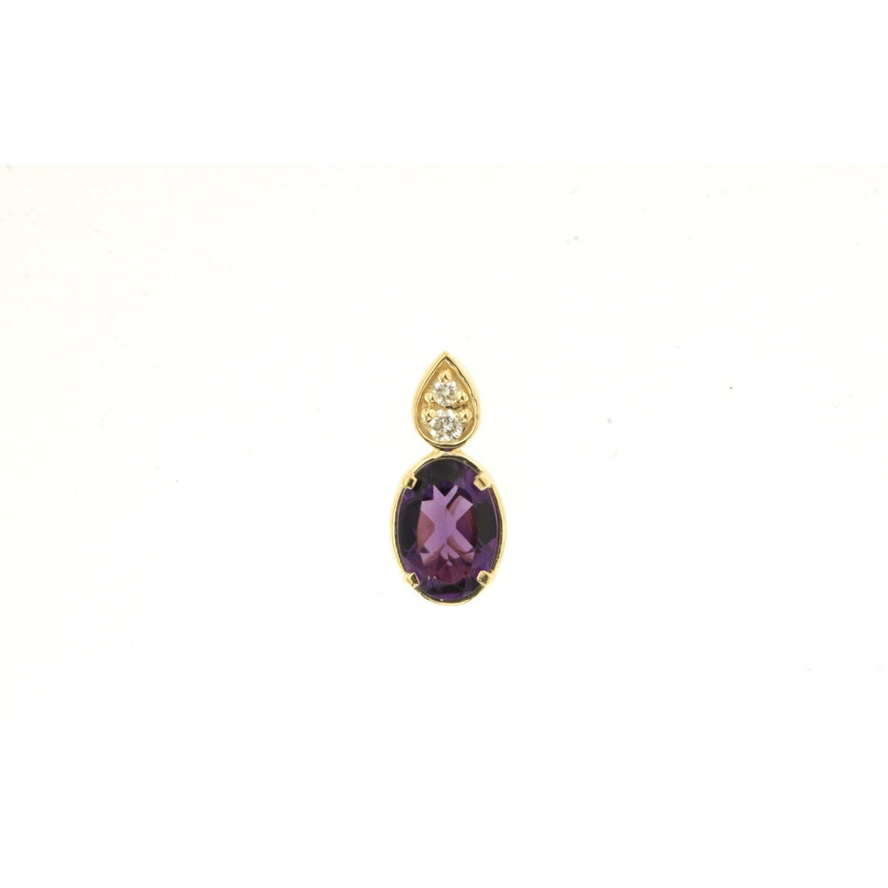 14K Yellow Gold Teardrop Top Pendant with Oval Amethyst and Round Diamond Accents - 0.69 Carat Amethyst and 0.04 Carat Total Diamond Weight - Royal Jewelry