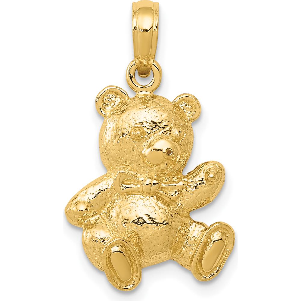 14K Yellow Gold Teddy Bear Pendant - Solid Casted Design with Bow Tie by Oro Pregiato