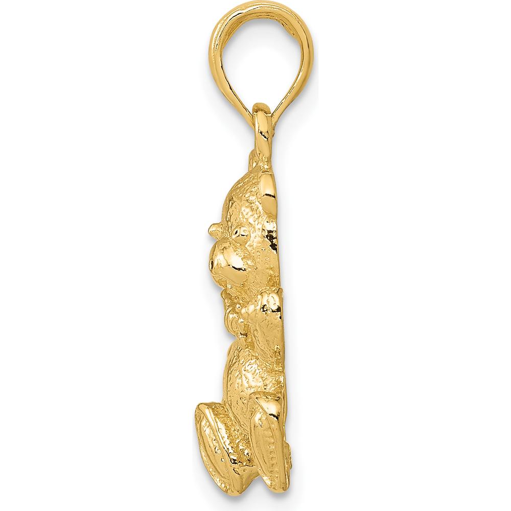 14K Yellow Gold Teddy Bear Pendant - Solid Casted Design with Bow Tie by Oro Pregiato