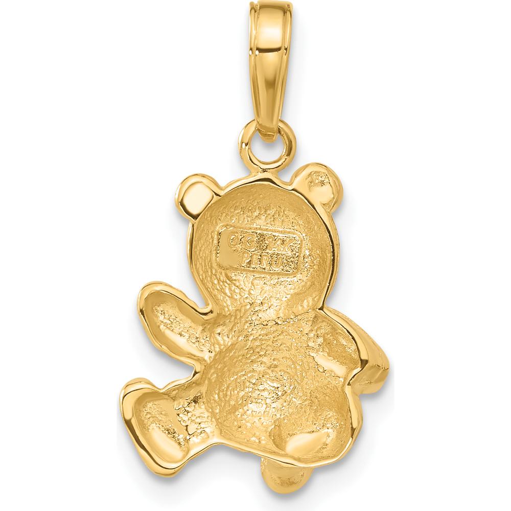 14K Yellow Gold Teddy Bear Pendant - Solid Casted Design with Bow Tie by Oro Pregiato