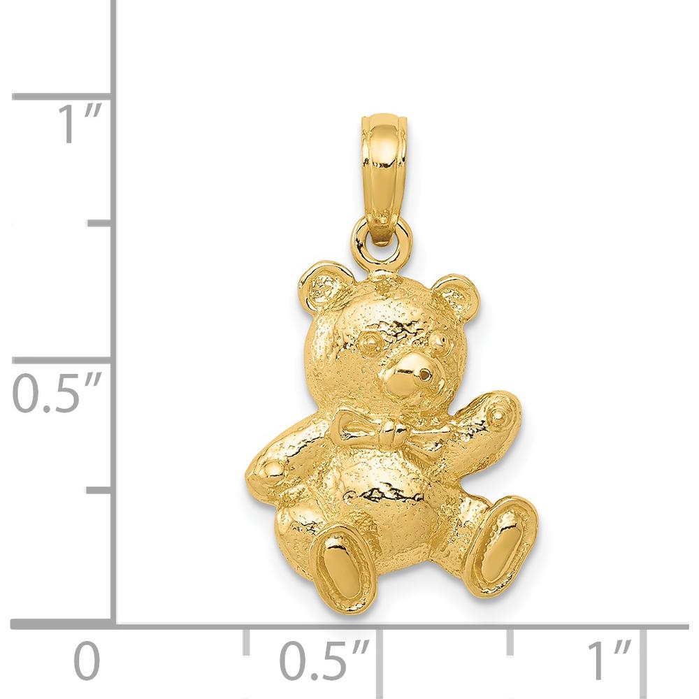 14K Yellow Gold Teddy Bear Pendant - Solid Casted Design with Bow Tie by Oro Pregiato