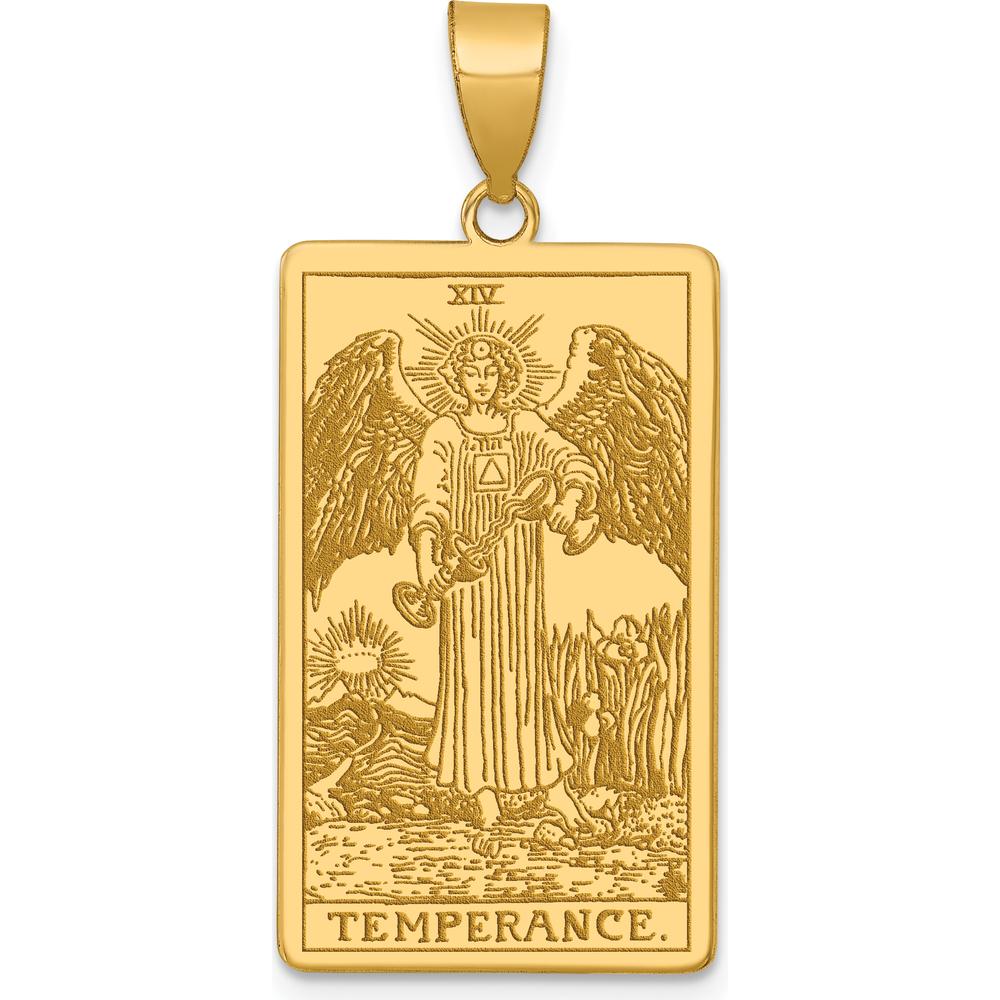 14K Yellow Gold Temperance Tarot Card Pendant with Angelic Engraving by Oro Pregiato