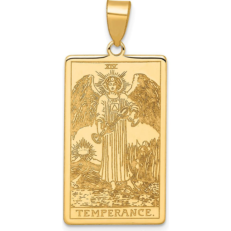 14K Yellow Gold Temperance Tarot Card Pendant with Engraved Angel - 36mm Length by Oro Pregiato