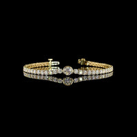14K Yellow Gold Tennis Bracelet with 0.52 Carats Bezel Set Center Lab Diamond and 53 Round Brilliant Cut Lab Diamonds - 5.93 Carats Total Diamond Weight - Covaloro Fine Jewelry
