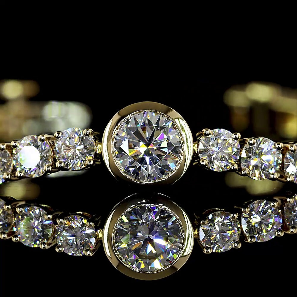 14K Yellow Gold Tennis Bracelet with 0.52 Carats Bezel Set Center Lab Diamond and 53 Round Brilliant Cut Lab Diamonds - 5.93 Carats Total Diamond Weight - Covaloro Fine Jewelry