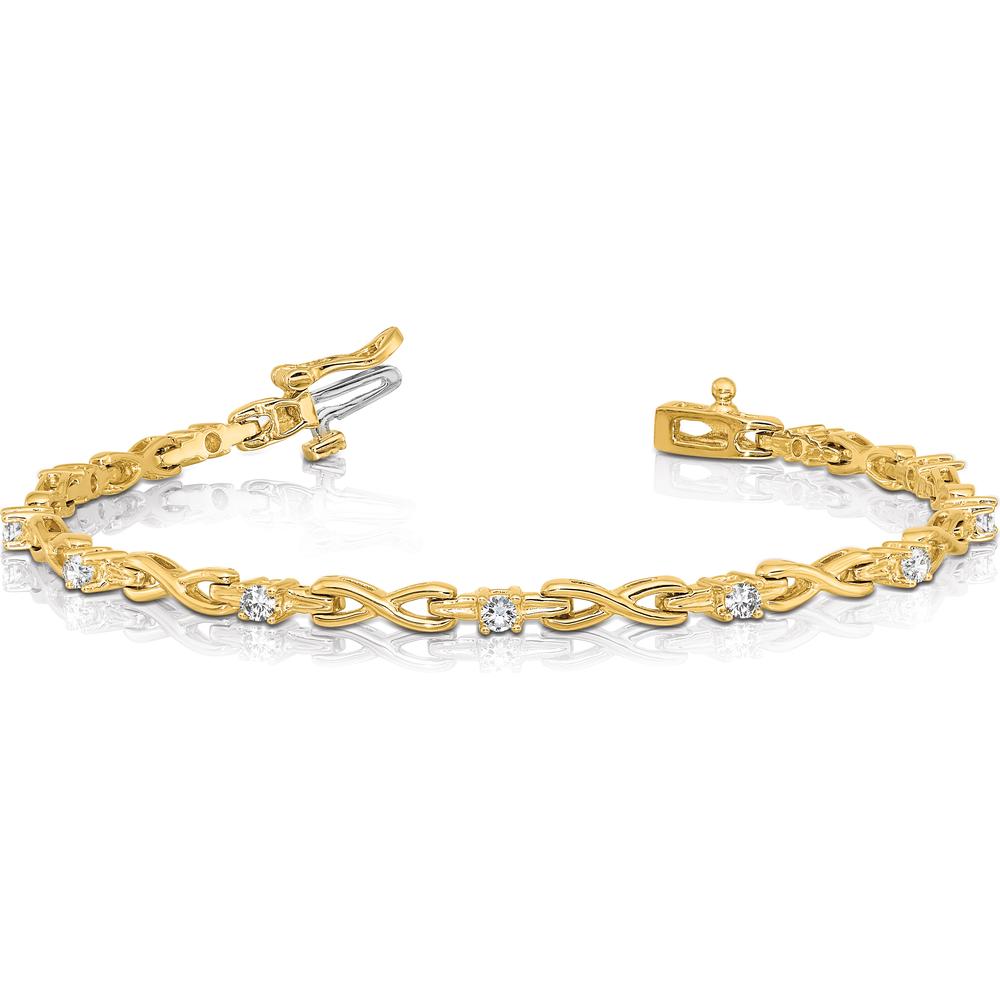 14K Yellow Gold Tennis Bracelet with 11 Round Diamonds - 2.2mm Each by Oro Pregiato
