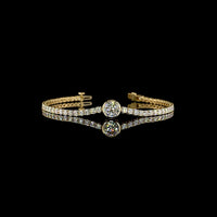 14K Yellow Gold Tennis Bracelet with 2.01 Carats Bezel Set Round Lab Diamond Center and 58 Prong Set Round Lab Diamonds - 7.99 Carats Total Diamond Weight - Covaloro Fine Jewelry