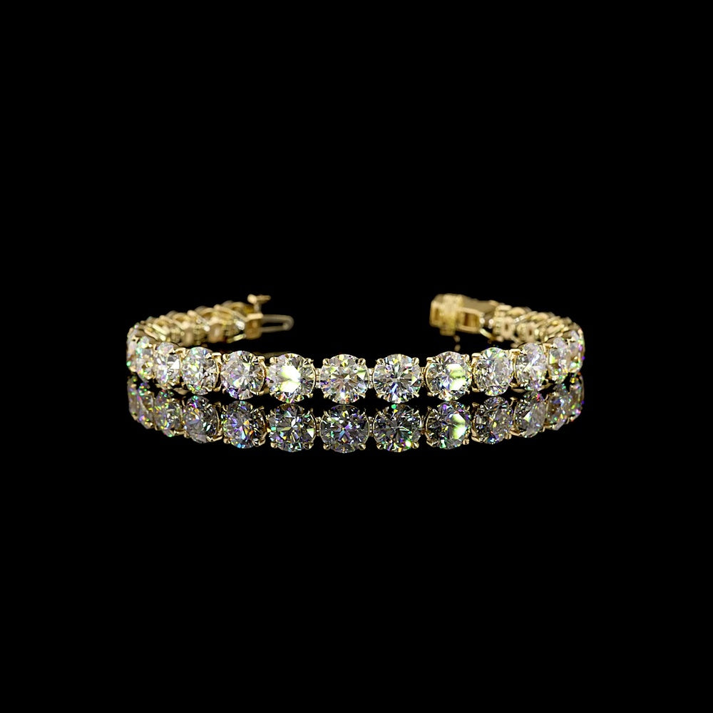 14K Yellow Gold Tennis Bracelet with 24 Round Brilliant Cut Lab Diamonds - 25.18 Carat Total Weight, E-F Color VVS2 Clarity - Covaloro Fine Jewelry