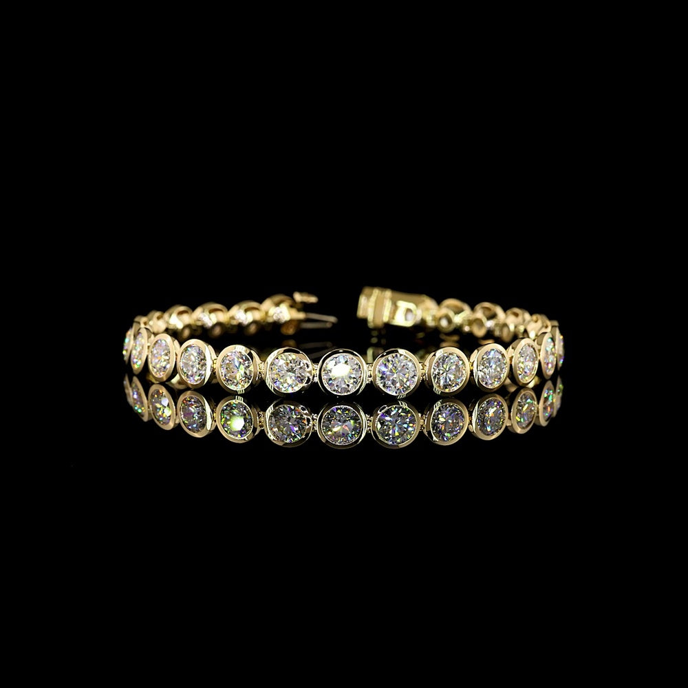 14K Yellow Gold Tennis Bracelet with 26 Bezel-Set Round Lab Diamonds - 15.33 Carat Total Weight - Covaloro Fine Jewelry