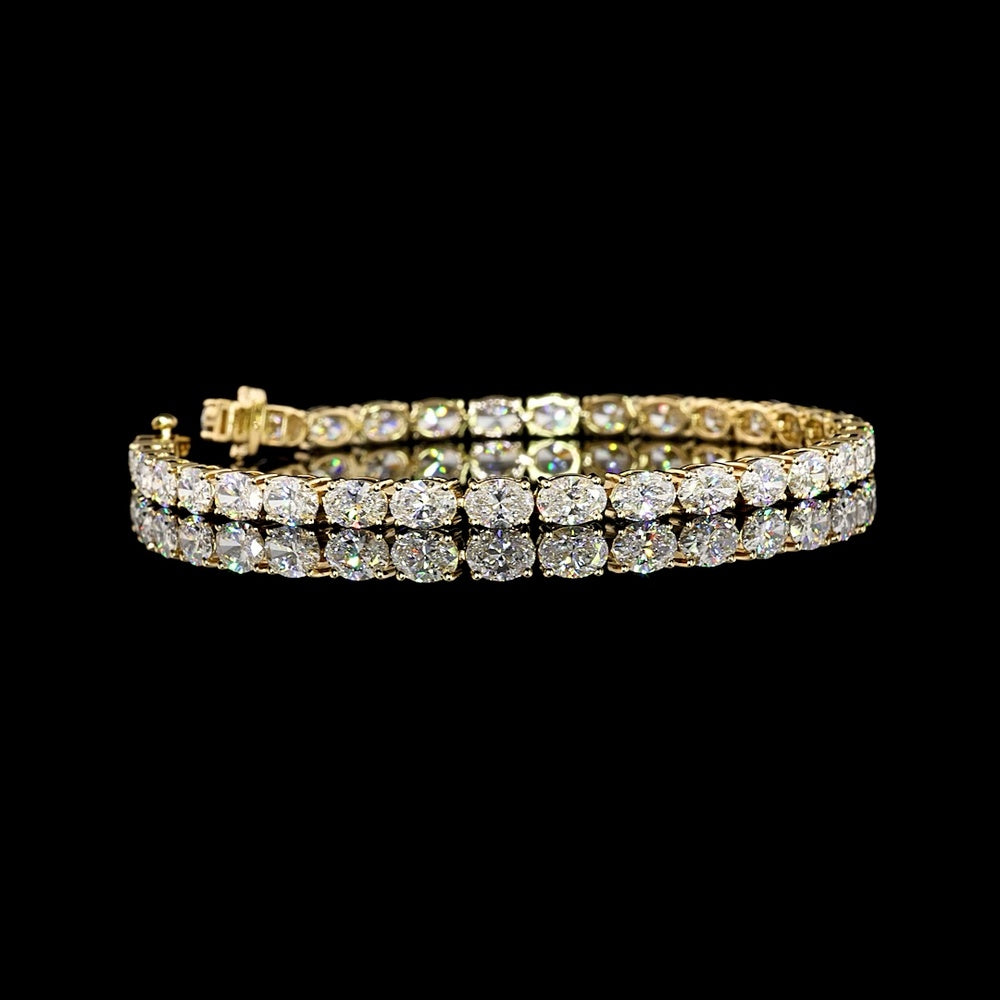 14K Yellow Gold Tennis Bracelet with 32 East-West Oval Cut Lab Diamonds - 10.00 Total Carat Weight, E-F Color VS Clarity - Covaloro Fine Jewelry