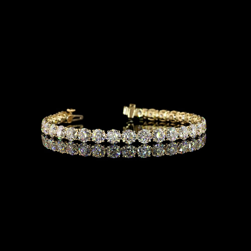 14K Yellow Gold Tennis Bracelet with 34 Prong-Set Round Lab Diamonds - 17.53 Carats Total Weight, E-F Color, VS1 Clarity - Covaloro Fine Jewelry