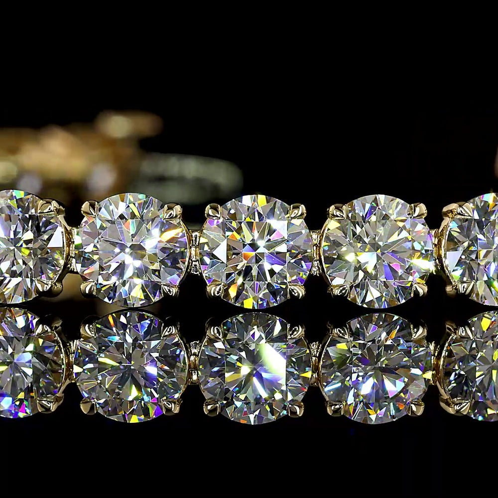 14K Yellow Gold Tennis Bracelet with 34 Prong-Set Round Lab Diamonds - 17.53 Carats Total Weight, E-F Color, VS1 Clarity - Covaloro Fine Jewelry
