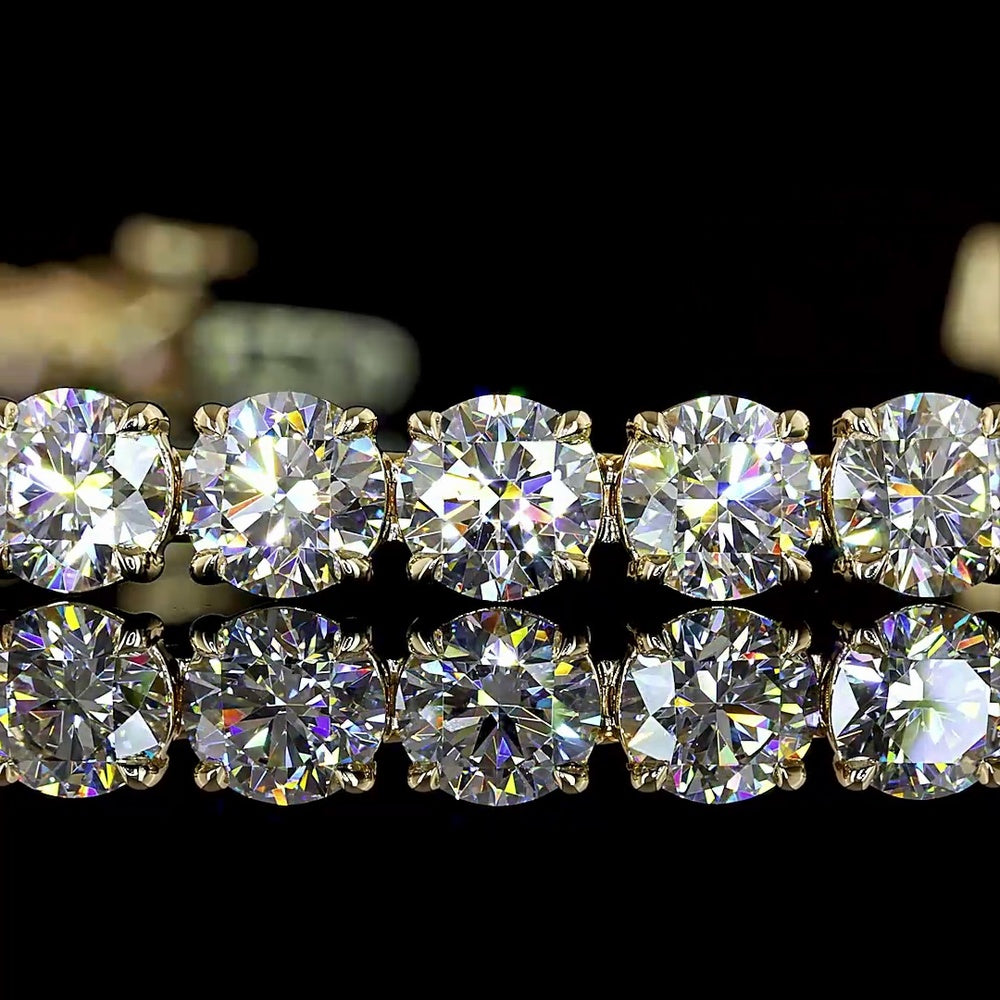 14K Yellow Gold Tennis Bracelet with 36 Prong-Set Round Lab Diamonds - 12.21 Carats Total Diamond Weight - Covaloro Fine Jewelry