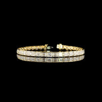 14K Yellow Gold Tennis Bracelet with 37 East-West Half-Bezel Set Emerald Cut Lab Diamonds - 11.96 Carat Total Weight - Covaloro Fine Jewelry