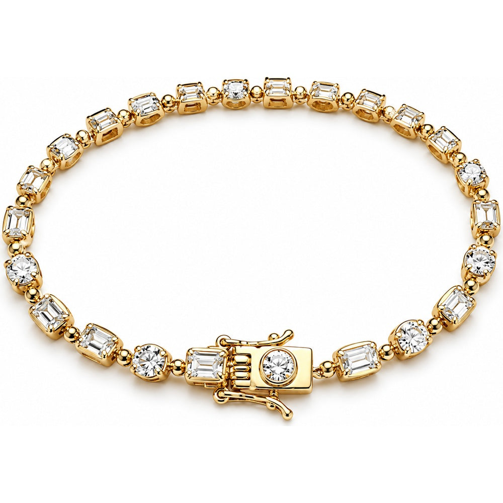 14K Yellow Gold Tennis Bracelet with 4-Prong Set Emerald Cut Lab Grown Diamonds - 4.77 Carat Total Diamond Weight by Auriventus