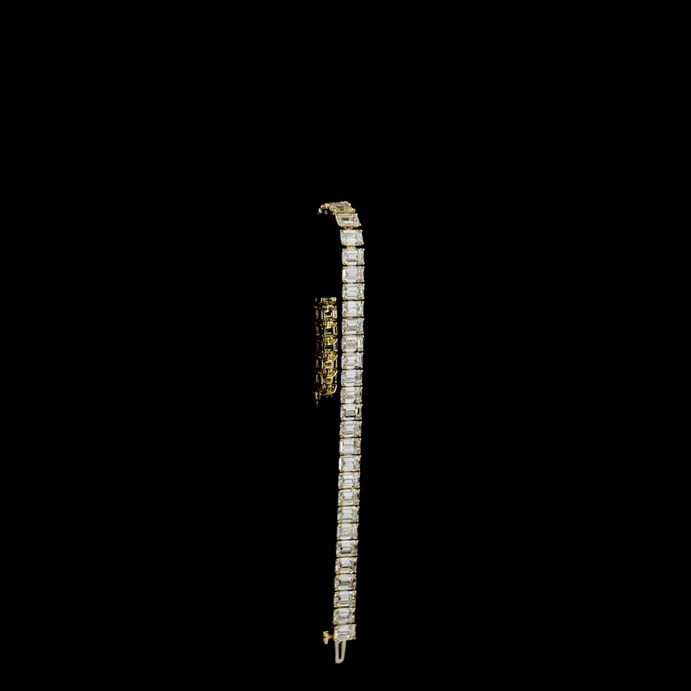 14K Yellow Gold Tennis Bracelet with 41 Emerald Cut Lab Diamonds - 17.29 Carat Total Diamond Weight, E-F Color VS Clarity - Covaloro Fine Jewelry