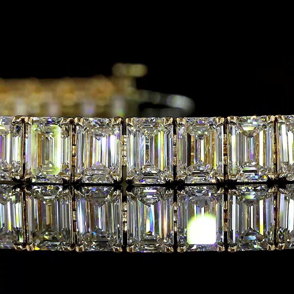 14K Yellow Gold Tennis Bracelet with 43 Emerald Cut Lab Diamonds - 17.94 Total Carat Weight, E-F Color VS1 Clarity - Covaloro Fine Jewelry