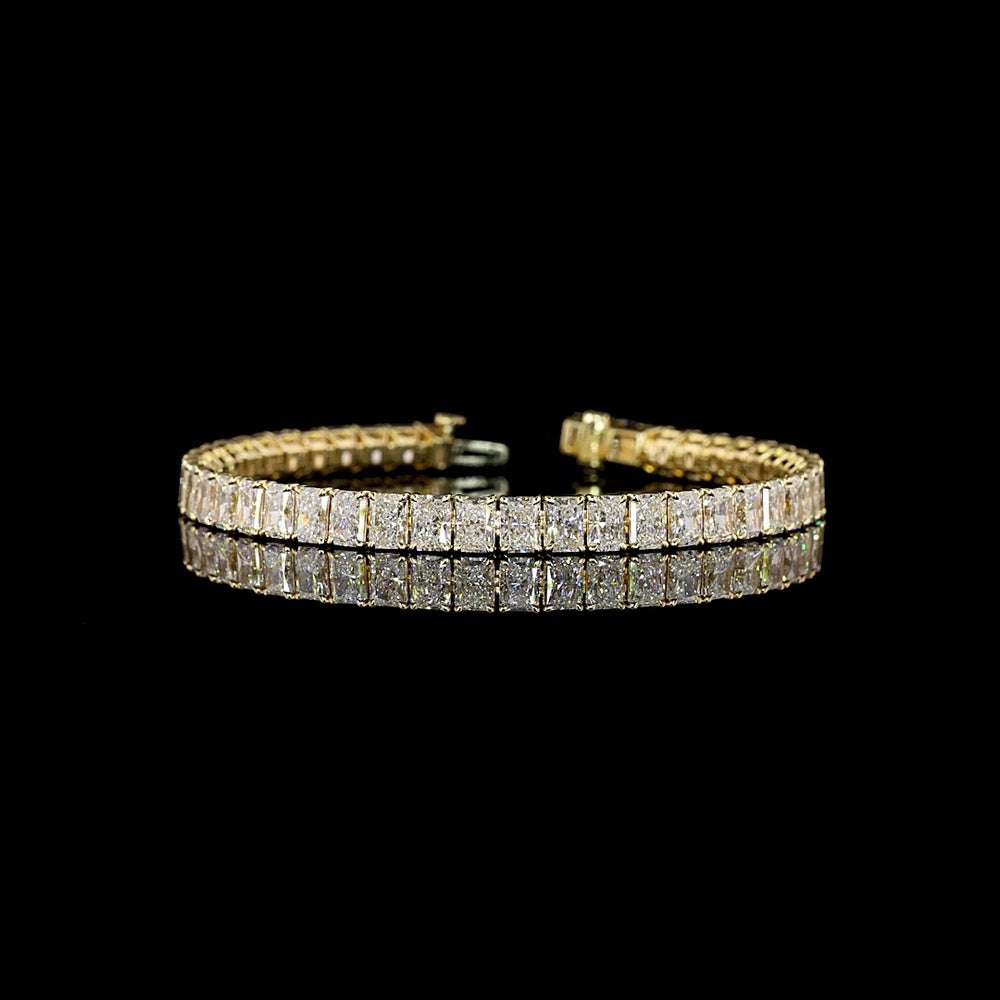 14K Yellow Gold Tennis Bracelet with 46 North-South Prong Set Radiant Cut Lab Diamonds - 16.89 Carat Total Weight, E-F Color, VS1 Clarity - Covaloro Fine Jewelry