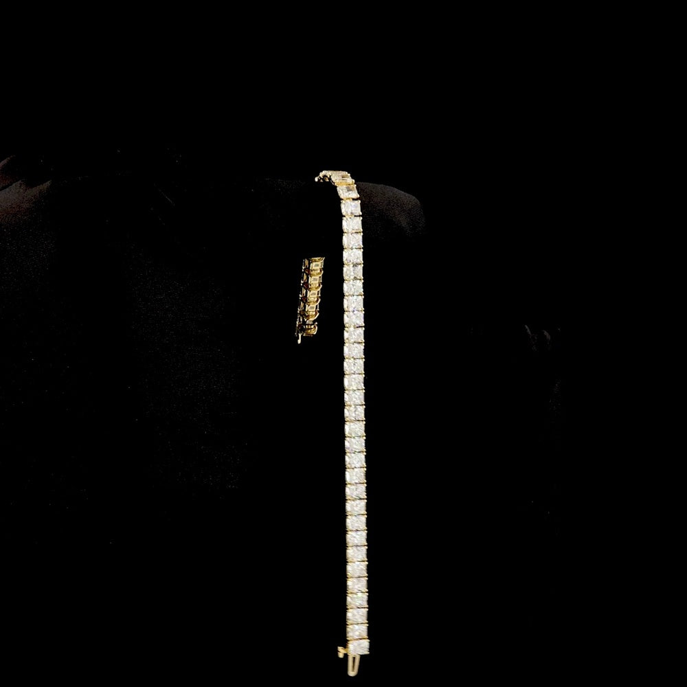 14K Yellow Gold Tennis Bracelet with 46 North-South Prong Set Radiant Cut Lab Diamonds - 16.89 Carat Total Weight, E-F Color, VS1 Clarity - Covaloro Fine Jewelry