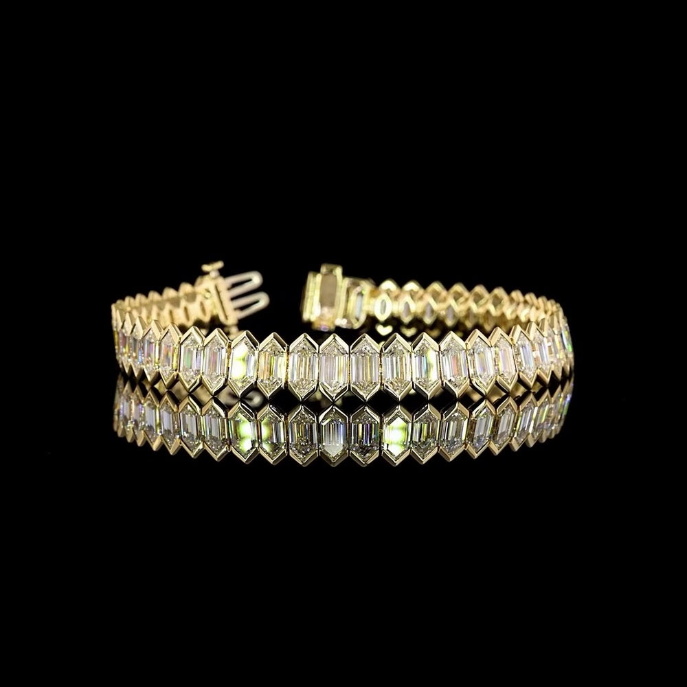 14K Yellow Gold Tennis Bracelet with 46 Step Marquise Cut Lab Diamonds - 24.56 Carat Total Diamond Weight - Covaloro Fine Jewelry