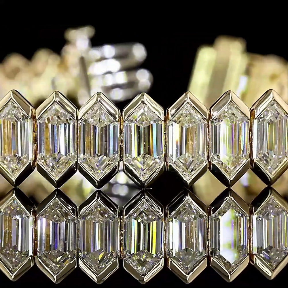 14K Yellow Gold Tennis Bracelet with 46 Step Marquise Cut Lab Diamonds - 24.56 Carat Total Diamond Weight - Covaloro Fine Jewelry