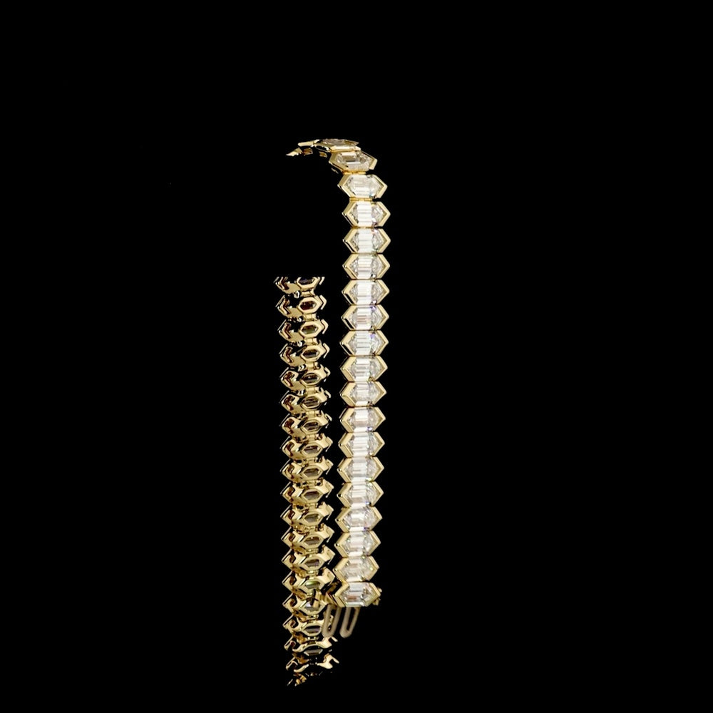 14K Yellow Gold Tennis Bracelet with 46 Step Marquise Cut Lab Diamonds - 24.56 Carat Total Diamond Weight - Covaloro Fine Jewelry