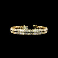 14K Yellow Gold Tennis Bracelet with 50 Bezel Set Emerald Cut Lab Diamonds - 5.49 Carat Total Weight, E-F Color VS Clarity - Covaloro Fine Jewelry