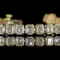 14K Yellow Gold Tennis Bracelet with 50 Bezel Set Emerald Cut Lab Diamonds - 5.49 Carat Total Weight, E-F Color VS Clarity - Covaloro Fine Jewelry