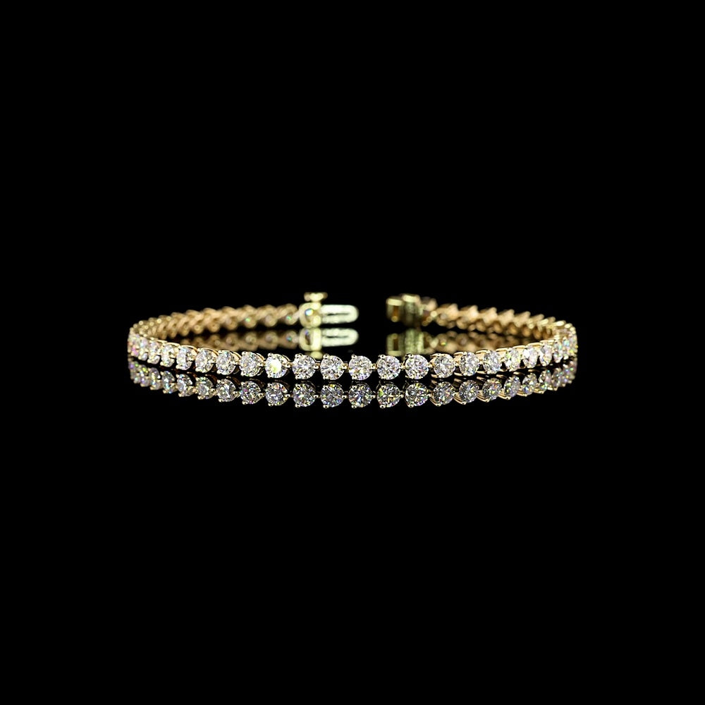 14K Yellow Gold Tennis Bracelet with 50 Prong Set Round Lab Diamonds - 5.18 Carat Total Weight E-F Color VS Clarity - Covaloro Fine Jewelry