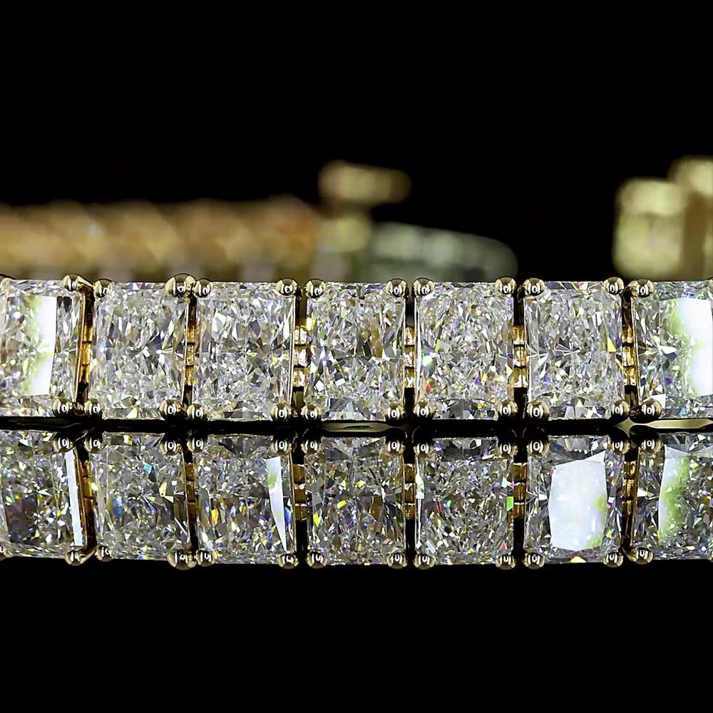 14K Yellow Gold Tennis Bracelet with 54 Radiant Cut Lab Diamonds - 11.93 Total Carat Weight, E-F Color, VS1 Clarity - Covaloro Fine Jewelry