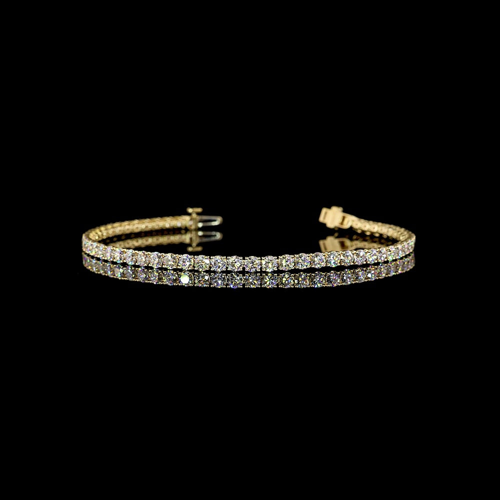 14K Yellow Gold Tennis Bracelet with 57 Round Brilliant Cut Lab Diamonds - 7.17 Carat Total Weight, E-F Color VS Clarity - Covaloro Fine Jewelry